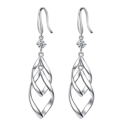 Linear Swirl Wire Earrings For Women dangling Boho Dangle Drop - color: Silver-Linear Swirl Wire Earrings With drill