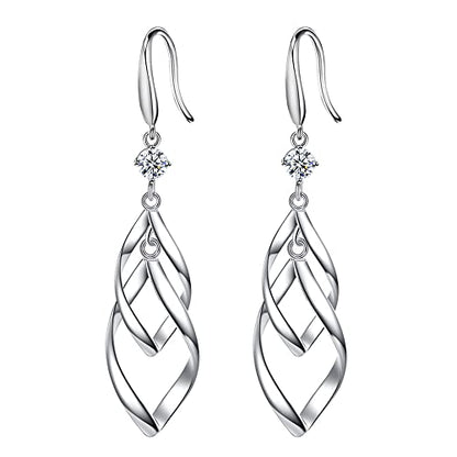 Linear Swirl Wire Earrings For Women dangling Boho Dangle Drop - color: Silver-Linear Swirl Wire Earrings With drill