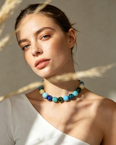 Colorful Chunky Beaded Necklaces for Women Trendy Large Bead Statement Necklace Boho Resin Bead Choker Summer Beach Jewelry Gifts Accessories - color: Blue