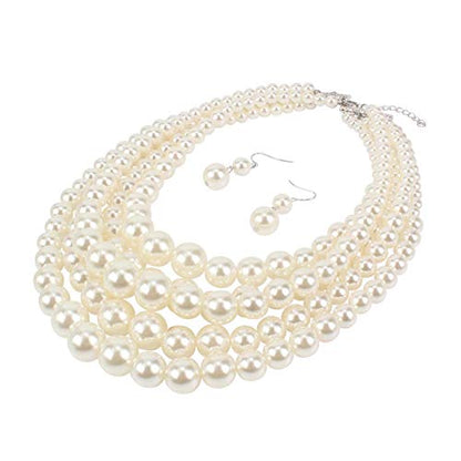 KOSMOS-LI Large Multi Layer Faux Pearl Strand Costume Jewelry Sets For Women Stocking Stuffers - color: Ivory