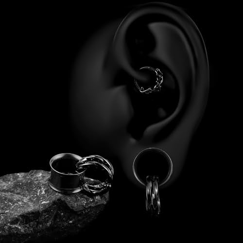 1 Pair Basic gauges+2 twisty rings Ear Tunnels Plugs 316 Stainless Steel Ear Gauges Weight Saddle Plugs Hypoallergenic expander Piercing Body Jewelry 00g 0g-1'' - color: Twisty-Black, size: 14 mm