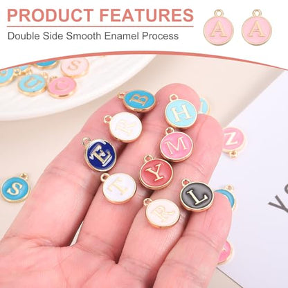 MECCANIXITY Letter Initial Charm Double Sided Alphabet Pendants A-Z Letter Charm for Jewelry Making Necklaces Bracelets Earrings DIY Accessories - color: Pink/Rose Red/Blue/Light Blue