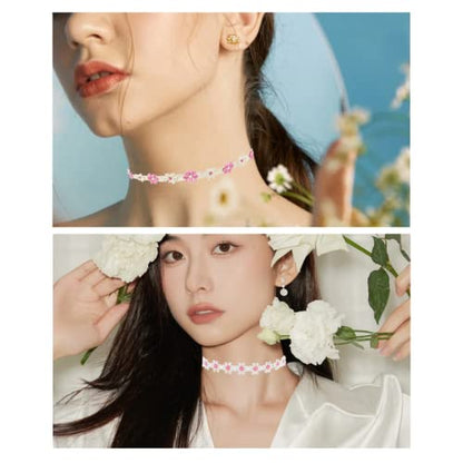 Black Choker Necklace Set Velvet Lace Choker Daisy Gothic Punk Classic Choker - color: 6pcs-pink