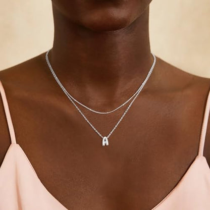 Thaivor Initial Necklaces for Women 14K Gold Plated Bubble Letter Necklace Layered Dainty Cute Choker Pendant Stack Jewelry Fashion Accessories Teen Trendy Gift - color: Silver, style: E