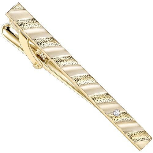 HAWSON Light Gold Silver Tie Clips for Mens Necktie, Elegant Satin Tie Bars Pins Tacks, Suit Tie Accessories Business Wedding Gifts - style: Light Gold Classic 4 With Rhinestones