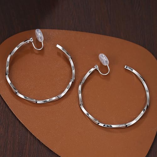 Gold Clip On Hoop Earrings for Women Large Rhinestone Statement Hoops Non Pierced Earrings Wedding Bridesmaid Party Jewelry - color: B2：silver