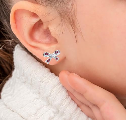 925 Sterling Silver Birthstone Bow Stud Earrings for Girls Women Bow Jewelry Birthday Gifts for Teens Kids Girls Bowknot Stud Earrings - color: 04.April