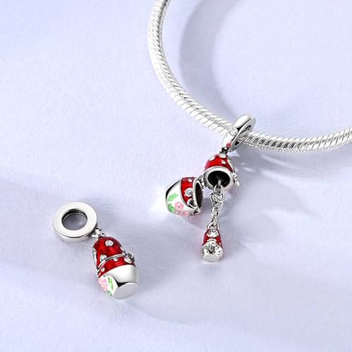 Hapour 925 Sterling Silver Charms for Bracelet Necklace Dangle Pendant Bead | Whale Shark Charm, Glow in the Dark, Matryoshka Russian Doll Baking European Jewelry Charm, 14k Gold Plated - style: Red Russian Doll
