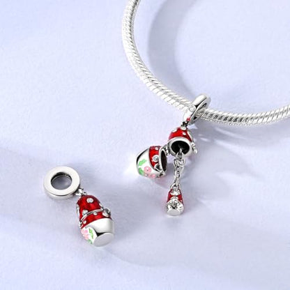 Hapour 925 Sterling Silver Charms for Bracelet Necklace Dangle Pendant Bead | Whale Shark Charm, Glow in the Dark, Matryoshka Russian Doll Baking European Jewelry Charm, 14k Gold Plated - style: Red Russian Doll