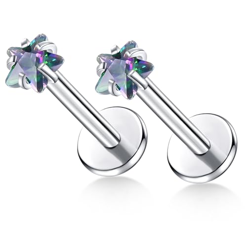 BelezaDosas G23 Titanium Labret Studs Threadless 16G Lip Rook Lobe Tragus Helix Cartilage Push Back Earring Piercing Jewelry - style: 1pair Star VM