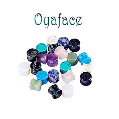 Oyaface 22 Pcs Mixed Stone Ear Plugs Kit Stretching Earrings Gauges Set Saddle Double Flare Expander Tunnels for Men Women Earrings Body Piercing Jewelry - color: 16mm(5/8")