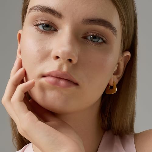 FRUMOS 18K Gold Plated Chunky Hoop Earrings for Women Fashion Thick Gold Hoops Set Jewelry for Birthday Christmas Gifts - color: Bezel Earrings