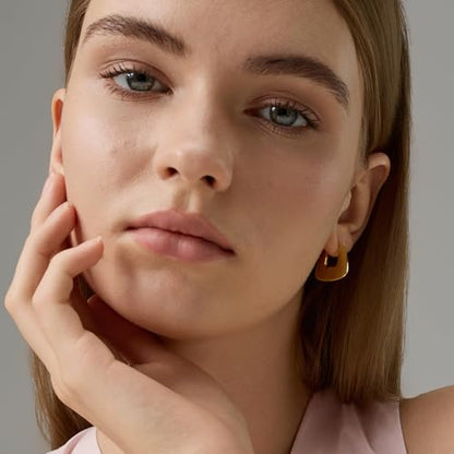 FRUMOS 18K Gold Plated Chunky Hoop Earrings for Women Fashion Thick Gold Hoops Set Jewelry for Birthday Christmas Gifts - color: Bezel Earrings