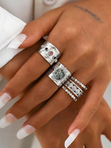 Chunky Gold Rings for Women Dainty Simple Trendy Cute Gold Stackable Ring Set 3-7PCS Mixed Size Gemstone Finger Rings Stacking Boho Prom wedding band Fashion Jewelry Gift (Style E 3PCS)