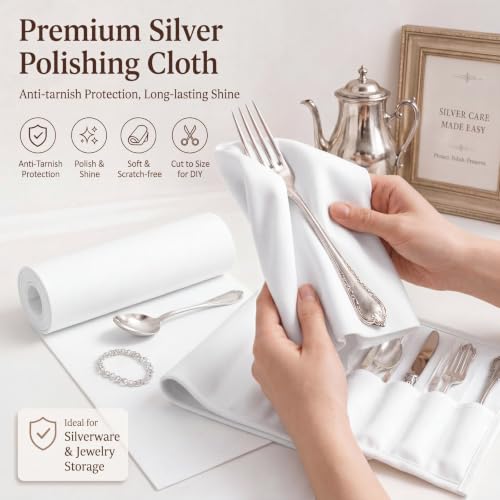 Jecery 1.1 Yard Anti Tarnish Silver Cloth by the Yard, Luxury Jewelry Silver Polishing Storage Protect Cloths for Silverware Flatware Silversmith Polishing (Light Beige) - color: Light Beige