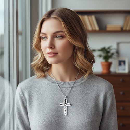 Cross Necklace for Men Women 925 Sterling Silver Cross Pendant Necklace Christian Religious Jewelry Gifts for Anniversary - color: 20-Filigree Cross