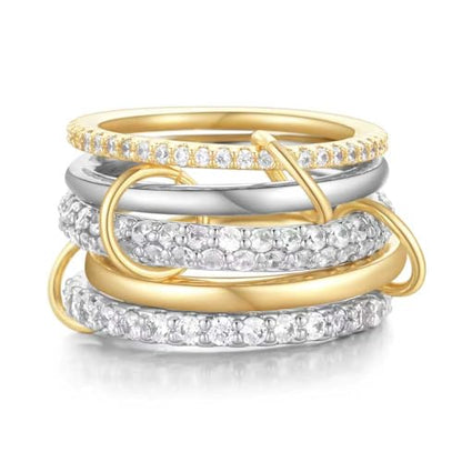 14K Gold Interlocking Stackable Rings for Women – Silver Gold Stack Ring Set with CZ, Two Tone Interlocked Stacked Ring, Multi-layer Statement Ring Jewelry - color: 14K Gold&Silver CZ(5Layer), size: 7