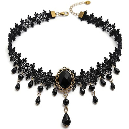 Black Choker for Women, Adjustable Layered Velvet Leather Lace Collar necklace, Goth necklace Gifts - color: Black Crystal