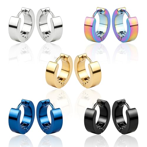 Stainless Steel Mens Womens Hoop Earrings Piercings Huggie Hypoallergenic - color: 5 Pair
