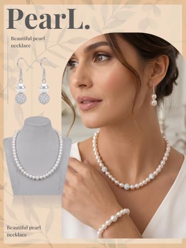 BBTO 8 Pcs Pearl Necklace and Earring Set for Women Faux Pearl Bracelet Costume Jewelry Set for Wedding Bridal Shower Party - style: Romantic Style