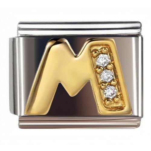 9MM Diamond Golden Letter Charm for Italian Charm Bracelet,DIY Italian Module Chain for Women - style: Letter-M