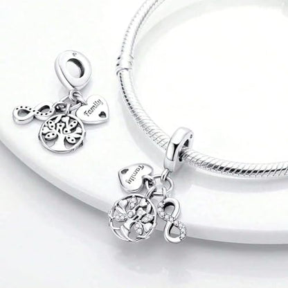 925 Sterling Silver Bead Charm for Pandora Bracelets and Necklaces,Pink Bow Cherry Butterfly Blue Ocean Pendant Bead Charms Jewelry Present Valentines Gifts for Wife/Girlfriend Women - style: Infinite Family Tree Charms