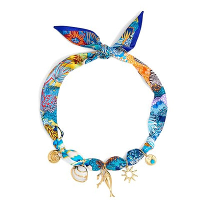 CLASSYZINT Scarf Necklace with Charms Heart Choker Necklace Shell Necklace Bandana Necklac Statement Choker Jewelry - color: Blue