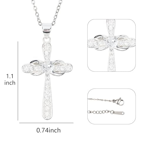 Gold Silver Cross Necklace for Women, 14K Gold Plated Dainty Cubic Zirconia Cross Pendant, Elegant Christian Faith Jewelry, Religious Gifts for Wife Mom