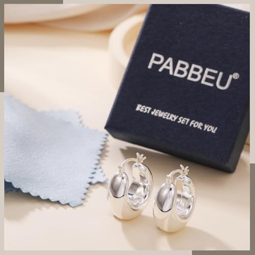 PABBEU Chunky Silver Hoops Earrings for Women Hypoallergenic | Lightweight 925 Sterling Silver Oval Hoop Earring, Sterling Silver Thick Hoop Earrings for Women Gift 25/28/30/38/40mm - color: 25mm Silver
