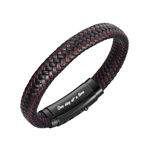 VNOX Men's Inspirational Mantra Engarved Handmade Braided Leather Adjustable Cuff Bangle Bracelet Encouragement Motivational Gift for Men - style: Black-Brown