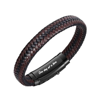VNOX Men's Inspirational Mantra Engarved Handmade Braided Leather Adjustable Cuff Bangle Bracelet Encouragement Motivational Gift for Men - style: Black-Brown