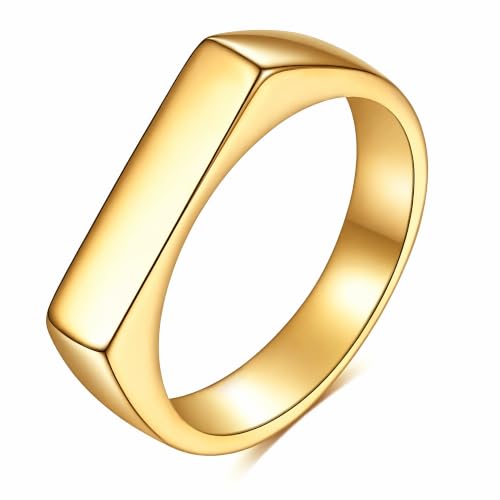 MYNENEY Stainless Steel Square Shape Signet for Men Statement Ring - color: Geometrical Gold