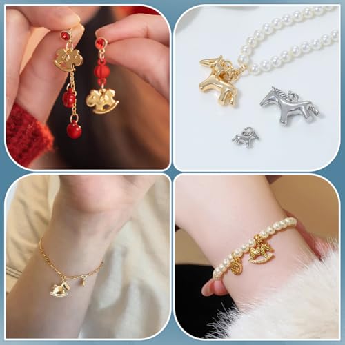 PH PandaHall 6pcs 18K Gold Plated Horse Charms Pendant, 304 Stainless Steel Horse Shape Pendant with Single Circle Good Luck Horse Charm for DIY Crafts Brecelets Necklace keychain Jewelry Making