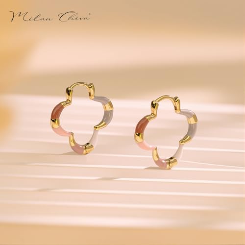 Milan Chiva 14K Gold Plated Small Huggie Dangle Earrings | Lightweight Trendy Heart Dainty Jewelry Hypoallergenic Chunky Gold Hoops Earrings Jewelry Mothers Day Gift for Women - color: I-Multi-Pink