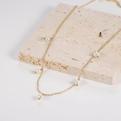Pearl Necklace for Women, Dainty Pearls Choker Necklace for Women 14K Gold Plated Layered Pendant Necklace Handmade Gold Chain Necklace Everyday Jewelry Gift - color: Pearl Choker-Gold