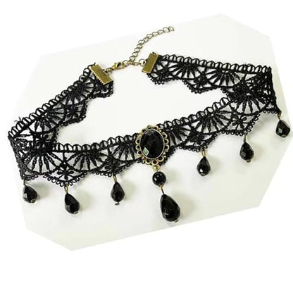 Black Gothic Vampire Necklace for Women Vintage Lace Rose Flower Witch Choker Collar Necklace Halloween Dark Bridal Cavewoman Costume Jewelry - style: black A