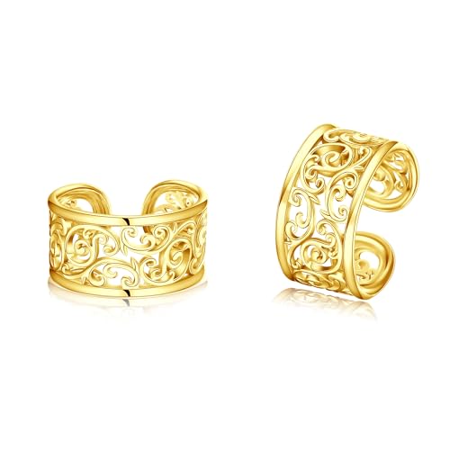 Celtic Knot/Celtic Knot/Bat/Filigree Viking Earrings 925 Sterling Silver Non Piercing Ear Cuff Earrings Cool Earring Cuff for Women Men - color: filigree-B-Gold