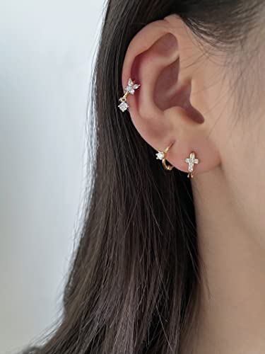 DAILY VIBES Dainty Butterfly Cross CZ Small Huggie Hoop Earrings for Women | Hypoallergenic, 14K Gold Plated Hoops, Tiny Cubic Zirconia, Cartilage Hoop Earrings for Women Trendy - color: Mini Cross