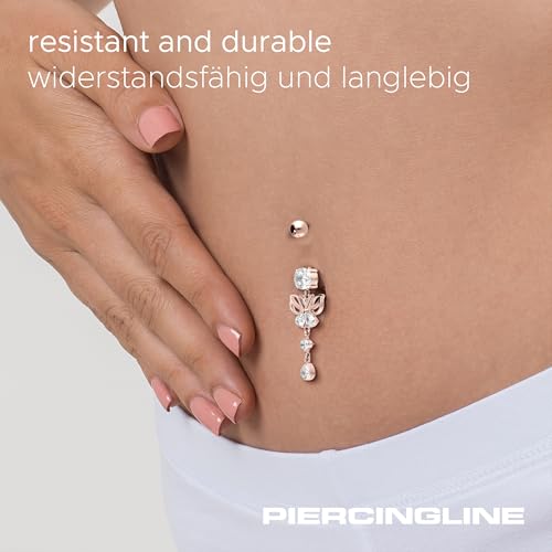 PIERCINGLINE titanium belly button piercing with internal thread, crystal butterfly - belly button ring gold, silver, rosegold piercing - color: Rosegold-colored