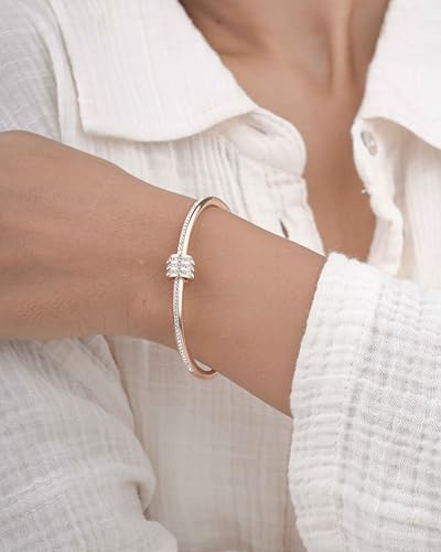 Rose Gold Pave Crystal Bangle Bracelet for Women – Stainless Steel Hinged Cuff with Wrapped Center – Hypoallergenic Waterproof – Sparkling Statement Jewelry – Gift for Her Backend: pave crystal bangle rose gold hinged cuff statement bangle sparkle wrapped