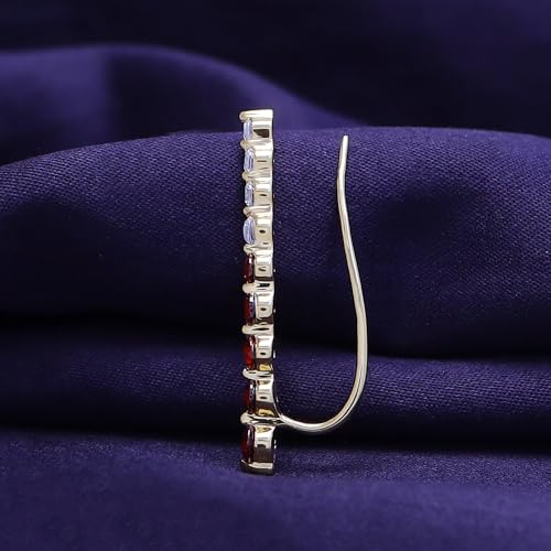 Floating Curved Bar One Piece Left Ear Crawler Earrings With Birthstone | White CZ In 14K Yellow Gold Over Sterling Silver - color: Simulated Garnet