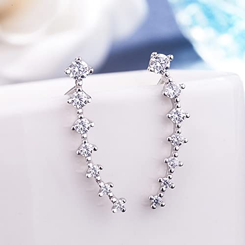 925 Sterling Silver Post Cubic Zirconia Ear Crawle Earring For Women 7 Crystal Star Ear Stud Earrings AAA CZ Arrow Ear Climber Hypoallergenic Piercing Gifts For Her - color: Silver color