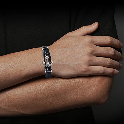 Men's Multi-Strand Genuine Leather Bracelet with Stainless Steel Anchor Pendant - color: Silver