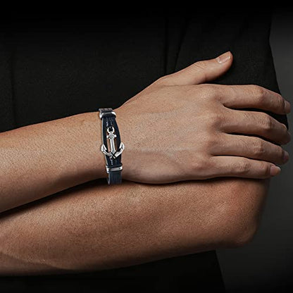 Men's Multi-Strand Genuine Leather Bracelet with Stainless Steel Anchor Pendant - color: Silver