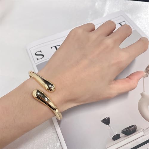 Minimalist Double Teardrop 14K Gold Plated Bangle Bracelets for Women Dainty Delicate Trendy Chunky Thick Hinge Cuff Wrist Bracelet Statement High Polished Fashion Jewelry Birthday Gift Her