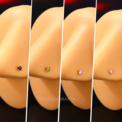 14K Real Gold Nose Studs 20G Nose Rings Studs L Shaped Nose Rings for Women Men Diamond CZ Nose Piercing - color: Yellow Gold-Heart PKCZ