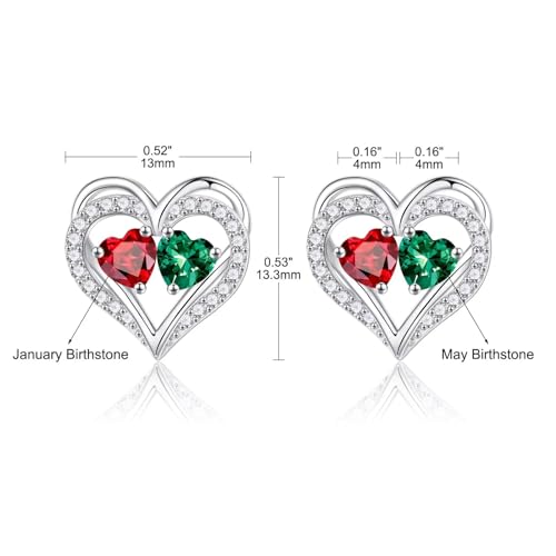 Heart Earrings for Women - Birthstone Earrings | 925 Sterling Silver, Stud Earrings, Gift Box Packaging, Anniversary Birthday Gifts for Women Wife Girlfriend Mom - color: 01-05-Jan-May Birthstone