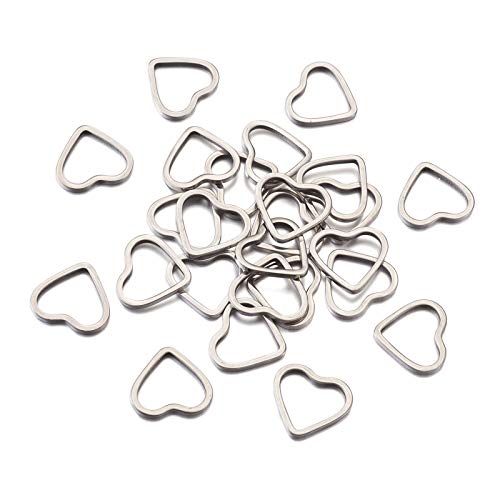30Pcs Heart Linking Charms Hollow Frame Pendants Stainless Steel Heart Charms Earrings Beading Hoop Linking Ring Connectors for Bracelet Necklace Jewelry Making - color: Matte Silver, Heart