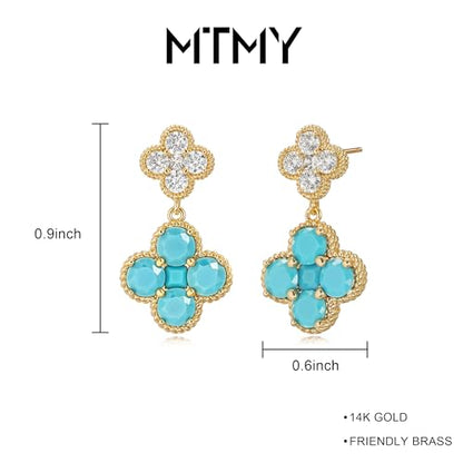 MTMY Dangle Earrings for Women 14K Gold Plated Four Leaf Clover Dangling Drop Birthstone Stud Earrings Trendy Flower Birthstone Jewelry Birthday Gifts - style: Dec.-Turquoise