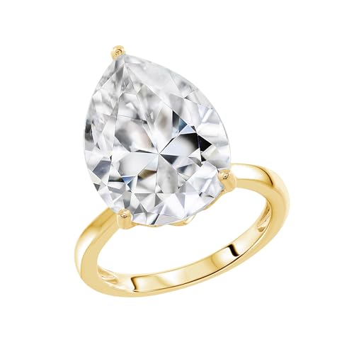 DIAMONBLISS Marilyn Monroe 10-Carat Big Solitaire Ring For Women | 14K Gold Plated 925 Sterling Silver Glamorous Cocktail Ring | 100 Facet Cubic Zirconia CZ Simulated Diamond - style: Pear 10 Carats